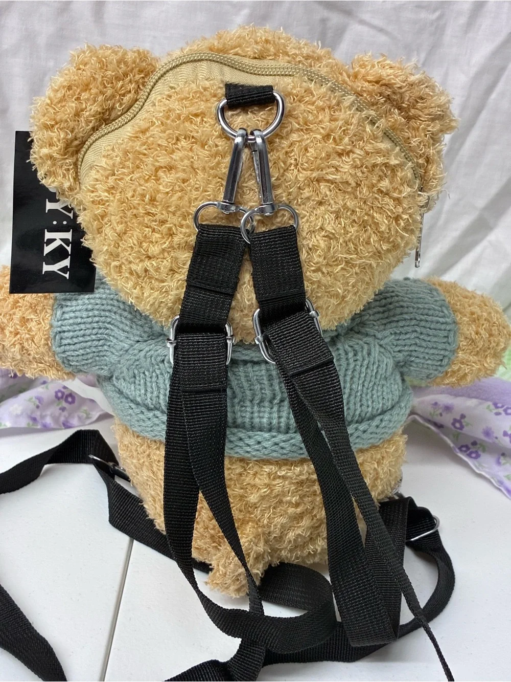 Plush Teddy Kids Backpack with Green Sweater